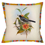 Декоративная подушка бежевая в разноцветную полоску с изображением птиц и цветов Blooming Birds Colorful Cushion варинант исполнения - 9 | Loft Concept в Липецке