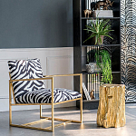 Кресло с металлическим золотистым каркасом и мягкой обивкой с чёрно-белым принтом зебры Wild animals варинант исполнения - 5 | Loft Concept в Липецке