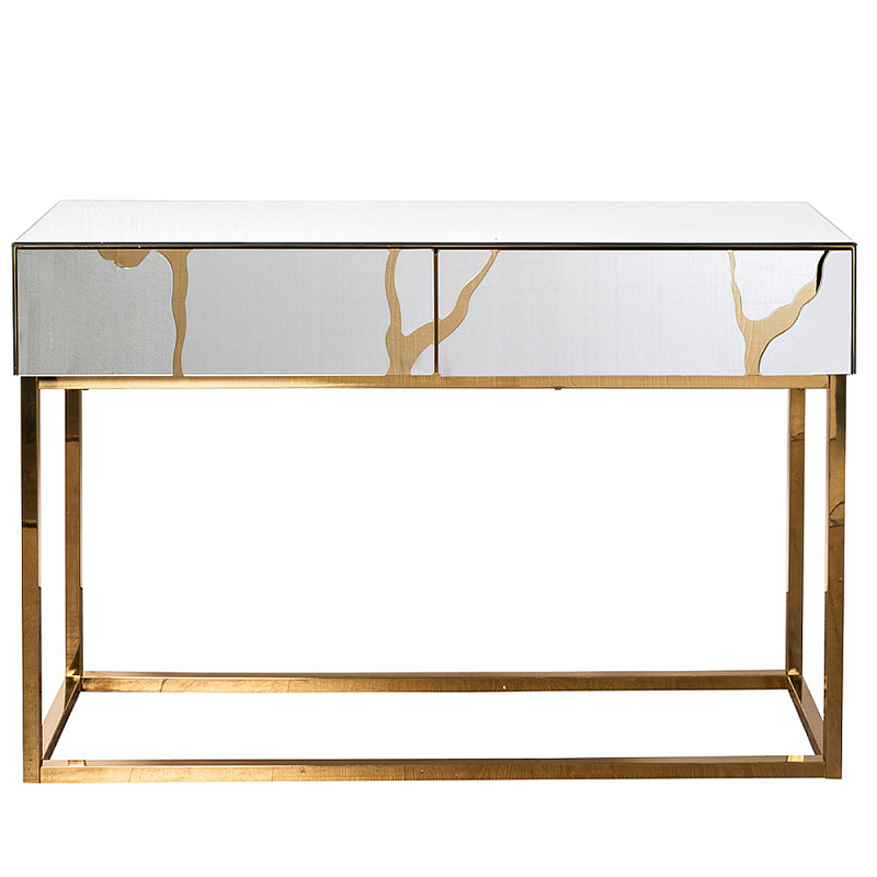 Консоль с ящиками зеркальная с золотым декором Gold Painted Mirror Console Зеркало Золотой Консоль с ящиками зеркальная с золотым декором Gold Painted Mirror Console Зеркало Золотой в Липецке | Loft Concept