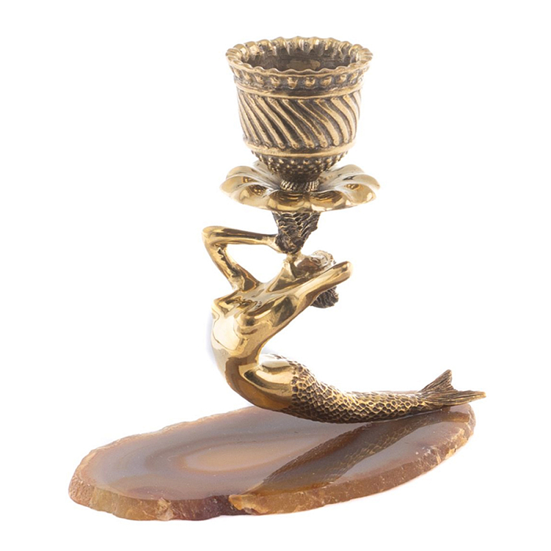 Подсвечник бронзовый из натурального камня агат Stone Candlestick Коричневый Золотой Подсвечник бронзовый из натурального камня агат Stone Candlestick Коричневый Золотой в Липецке | Loft Concept