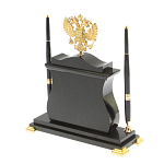 Часы настольные с Гербом России и 2-мя шариковыми ручками в комплекте Stone Clock варинант исполнения - 3 | Loft Concept в Липецке