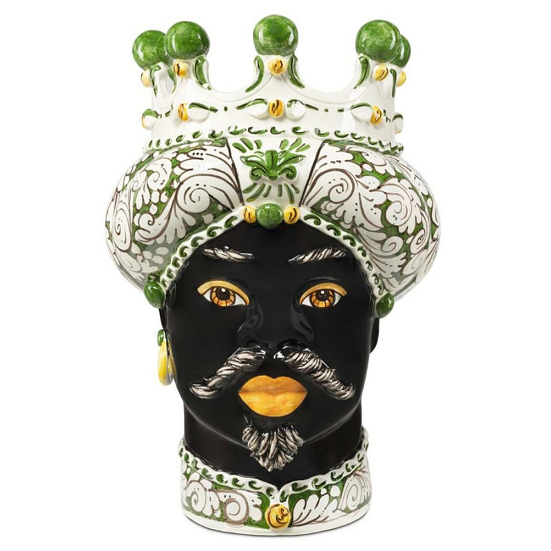 Ваза Vase Moro Man Ornate Dark Green Черный Зеленый Белый Ваза Vase Moro Man Ornate Dark Green Черный Зеленый Белый в Липецке | Loft Concept
