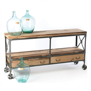 Консоль Industrial Metal Rust Rolling Reclaimed Wood Sideboard