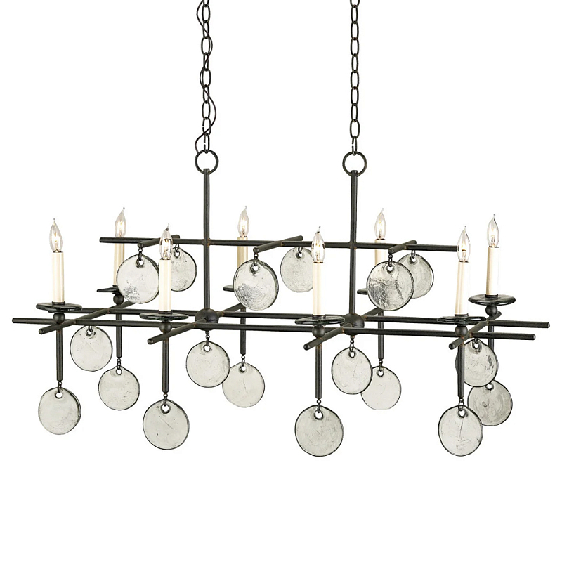 Люстра линейная черная с круглыми прозрачными подвесками Horizontal Rectangular Chandelier Черный Прозрачный Люстра линейная черная с круглыми прозрачными подвесками Horizontal Rectangular Chandelier Черный Прозрачный в Липецке | Loft Concept