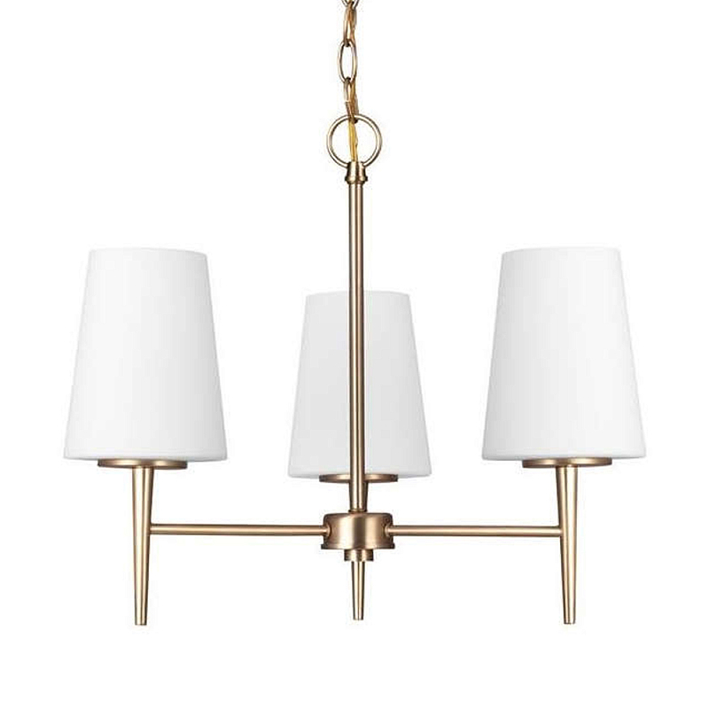 Люстра в цвете латунь с 3-мя белыми конусными плафонами Generation Lighting Латунь Белый в Липецке | Loft Concept 