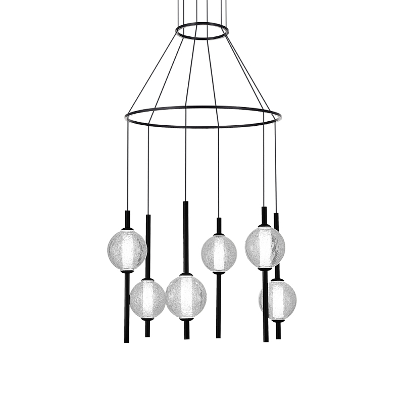 Люстра светодиодная с 6-ю сферическими стеклянными плафонами Splatter Прозрачный Черный в Липецке | Loft Concept 