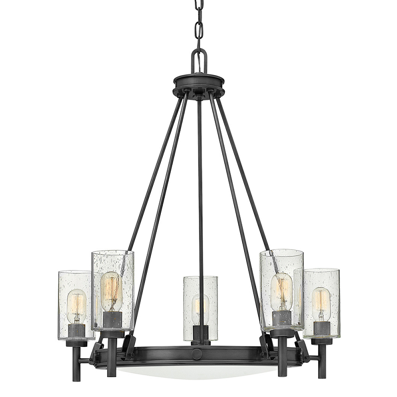  Люстра с 5-ю цилиндрическими плафонами из стекла с пузырьками Hinkley Черный Прозрачное Стекло в Липецке | Loft Concept 