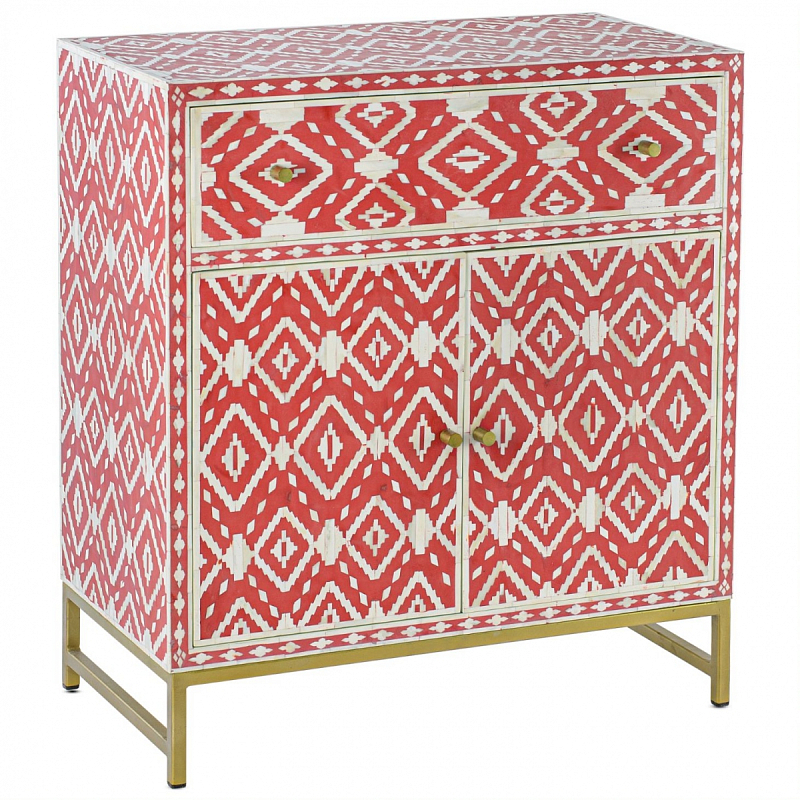 Комод инкрустация костью Red Indian Bone Inlay drawer Красный Красный Комод инкрустация костью Red Indian Bone Inlay drawer Красный Красный в Липецке | Loft Concept