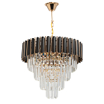 Люстра из черного металла с многоярусными подвесками из прозрачного хрусталя на золотой цепи Empire Black Chandelier Crystal варинант исполнения - 2 | Loft Concept в Липецке
