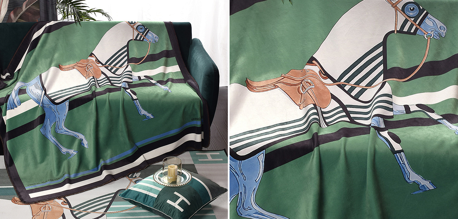 Плед Hermes Horse Green Plaid Плед Hermes Horse Green Plaid - Loft-Concept в Липецке