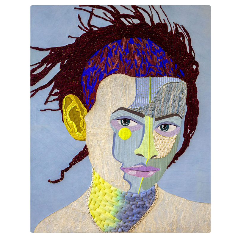 Картина с вышивкой Портрет wall panel People with the yellow ear 2 Синий Желтый в Липецке | Loft Concept 