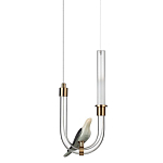 Подвесной светильник с декоративной фигуркой птицы на прозрачной изогнутой трубке Ganthea варинант исполнения - 1 | Loft Concept в Липецке