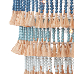 Люстра трехъярусная с декором из круглых деревянных бусин с кисточками Blue Wooden Beads Chandelier варинант исполнения - 2 | Loft Concept в Липецке