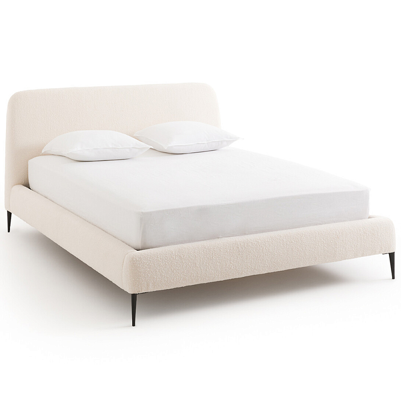 Кровать с обивкой букле Wanda Boucle Bed Кремовый Черный Кровать с обивкой букле Wanda Boucle Bed Кремовый Черный в Липецке | Loft Concept