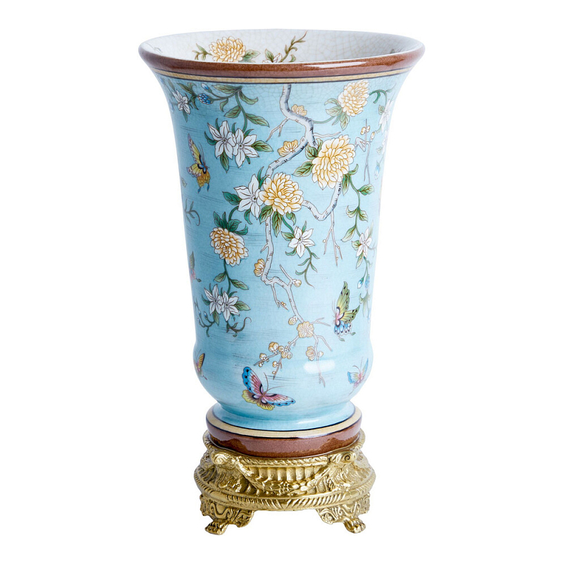 Ваза из голубого фарфора с бронзовыми элементами Blue Garden Бронза Мульти Голубой в Липецке | Loft Concept 