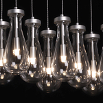 Люстра с 9-ю прозрачными плафонами из стекла в форме капли на прямоугольном потолочном основании цвета хром Lucid Rain  варинант исполнения - 5 | Loft Concept в Липецке