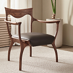 Стул деревянный с мягким сиденьем из коричневой натуральной кожи Moon Walnut Furniture варинант исполнения - 1 | Loft Concept в Липецке