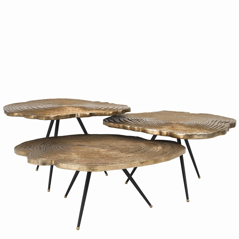 Набор столиков Eichholtz Coffee Table Quercus Set of 3 Черный Латунь Набор столиков Eichholtz Coffee Table Quercus Set of 3 Черный Латунь в Липецке | Loft Concept