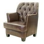 Кресло кожаное c мягкими подлокотниками на 4-х деревянных ножках из массива березы Joseph Armchair brown варинант исполнения - 2 | Loft Concept в Липецке