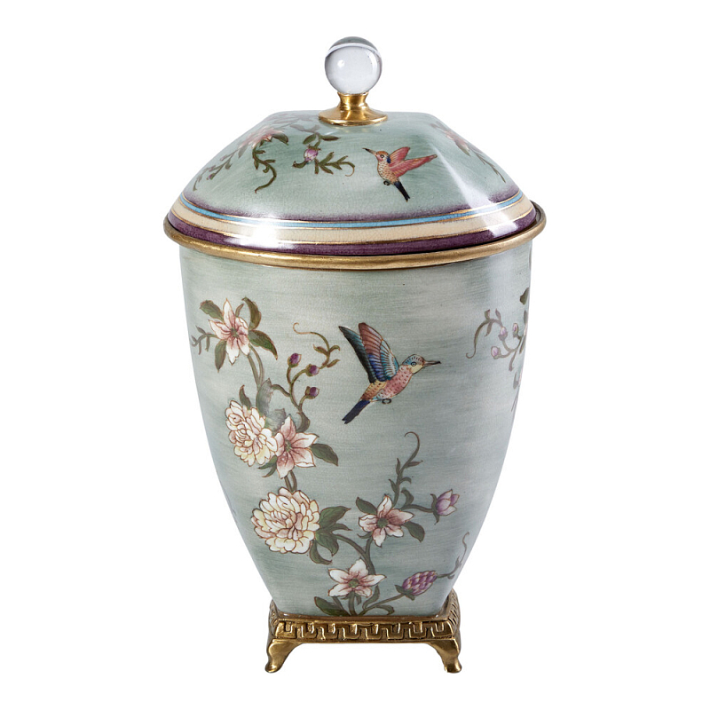 Ваза с крышкой и цветочным узором Genuine Chinese Classics Серый Мульти Бронза в Липецке | Loft Concept 