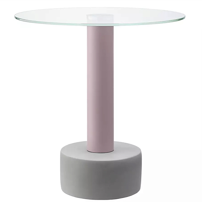 Кофейный столик с круглой прозрачной столешницей на розовом основании Round Table Розовый Синий Прозрачный в Липецке | Loft Concept 