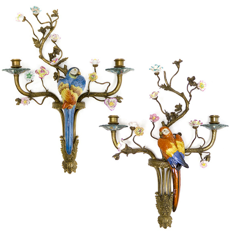 Подсвечник Candlestick Colored Parrots Бронза Синий Красный Подсвечник Candlestick Colored Parrots Бронза Синий Красный в Липецке | Loft Concept