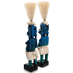Комплект из 2-х деревянных статуэток Asmat Straw Headdress Statuettes Blue Tattoo варинант исполнения - 2 | Loft Concept в Липецке