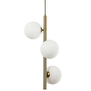 Подвесной светильник с 3-мя сферическими плафонами из матового стекла Pearls Suspension Brass Tube Hanging Lamp