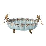 Чаша из голубого фарфора на бронзовых ножках с рисунком цветов и фигурками стрекоз Blue Garden варинант исполнения - 1 | Loft Concept в Липецке