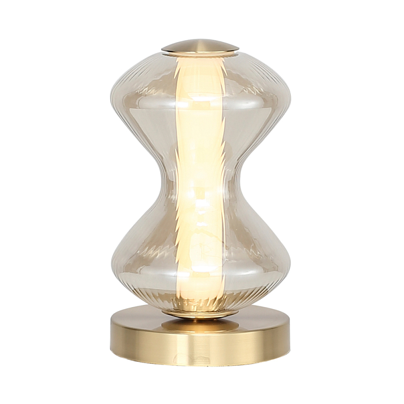 Настольная лампа светодиодная с волнообразным стеклянным плафоном Amphora of Light Коньяк Золотой в Липецке | Loft Concept 