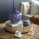 Ваза округлой формы с синей росписью и цветочным узором Blue & White Ornament варинант исполнения - 7 | Loft Concept в Липецке