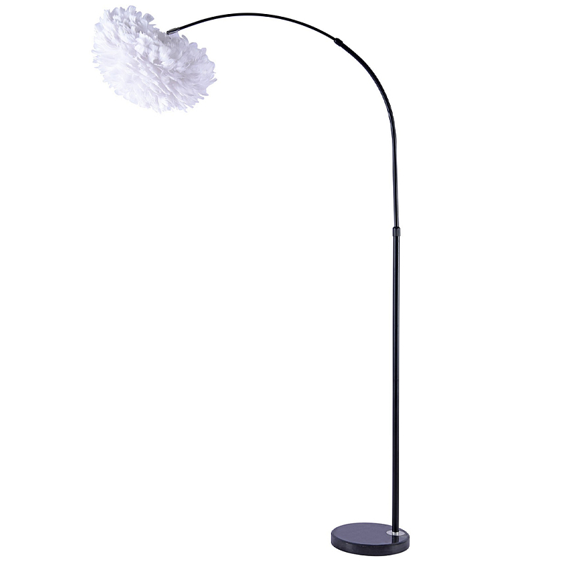 Изогнутый торшер с декором в виде перьев Plumage White Floor Lamp Белый Черный Изогнутый торшер с декором в виде перьев Plumage White Floor Lamp Белый Черный в Липецке | Loft Concept