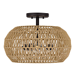 Потолочный светильник с плафоном из плетеного джута и черным каркасом Quoizel варинант исполнения - 2 | Loft Concept в Липецке