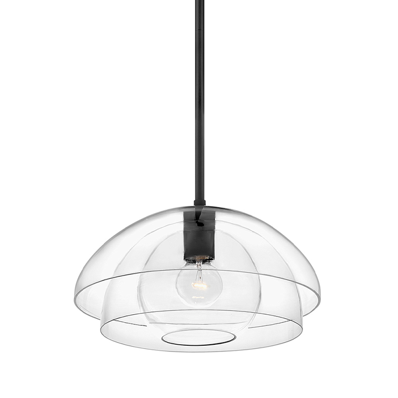 Подвесной светильник с прозрачным двойным стеклянным плафоном в форме купола и внутренней сферой Hinkley Латунь Прозрачное Стекло Черный в Липецке | Loft Concept 