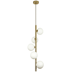 Подвесной светильник с 5-ю сферическими плафонами из матового стекла Pearls Suspension Brass Tube Hanging Lamp варинант исполнения - 2 | Loft Concept в Липецке