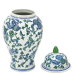 Ваза с крышкой и зелено-голубым рисунком на белом фоне 51 см Blue & White Ornament варинант исполнения - 2 | Loft Concept в Липецке
