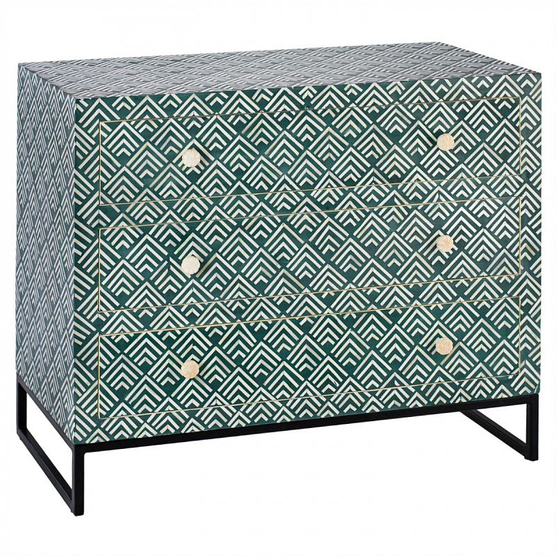 Комод инкрустация костью Green Indian Bone Inlay 3 drawer Зеленый Зеленый Комод инкрустация костью Green Indian Bone Inlay 3 drawer Зеленый Зеленый в Липецке | Loft Concept