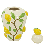 Ваза с крышкой кремового цвета и объемным рисунком лимонов и листьев Lemon Delight варинант исполнения - 2 | Loft Concept в Липецке