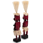 Комплект из 2-х деревянных статуэток Asmat Straw Headdress Statuettes Red Turquoise Tattoo варинант исполнения - 2 | Loft Concept в Липецке