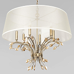 Люстра подвесная круглая с тканевым полупрозрачным абажуром и подвесками 6 ламп Gilded Elegance варинант исполнения - 4 | Loft Concept в Липецке