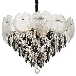Подвесная люстра с хрустальными подвесками и стеклянным декором в виде листьев лотоса Glass Lotus Leaves Chandelier 12