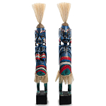 Комплект из 2-х деревянных статуэток Asmat Straw Headdress Statuettes Blue Colorful Tattoo варинант исполнения - 5 | Loft Concept в Липецке