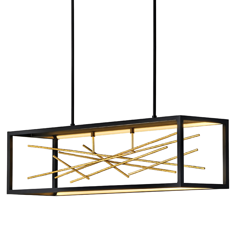 Люстра прямоугольная черного цвета с декором в виде ветвей в золотой отделке Hinkley Золотой Черный в Липецке | Loft Concept 