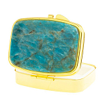 Таблетница карманная прямоугольная с 2-мя отделениями с зеркалом и накладкой из натурального камня Апатит Голубой Gold Stone Pillboxes варинант исполнения - 2 | Loft Concept в Липецке