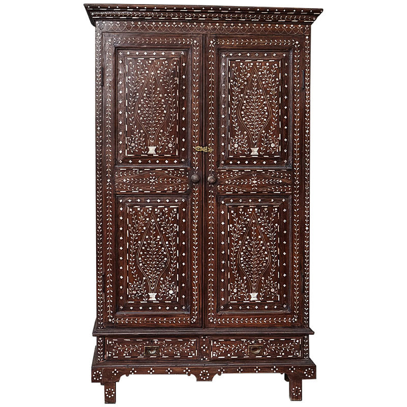 Шкаф из массива тика инкрустированный костью Wooden Bone Inlay Wardrobe Коричневый Белый Винтажная латунь Шкаф из массива тика инкрустированный костью Wooden Bone Inlay Wardrobe Коричневый Белый Винтажная латунь в Липецке | Loft Concept