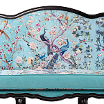 Трехместный диван из натурального бука бирюзовый с изображением птиц и цветов Turquoise Chinoiserie Garden Sofa варинант исполнения - 4 | Loft Concept в Липецке