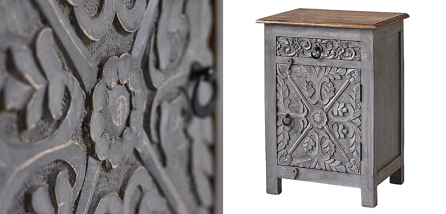 Тумба Indian Antique White Furniture Nightstand Ganica серый Тумба Indian Antique White Furniture Nightstand Ganica серый - Loft-Concept в Липецке