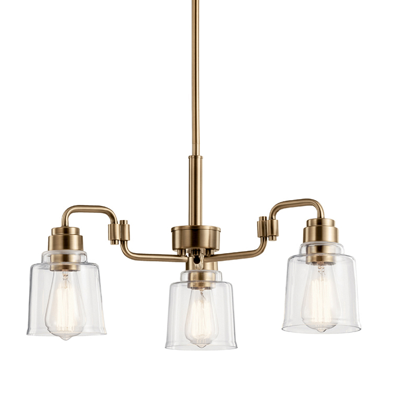 Люстра цвета латунь с 3-мя прозрачными стеклянными плафонами Kichler Латунь Прозрачное Стекло в Липецке | Loft Concept 