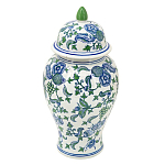 Ваза с крышкой и зелено-голубым рисунком на белом фоне 51 см Blue & White Ornament варинант исполнения - 1 | Loft Concept в Липецке