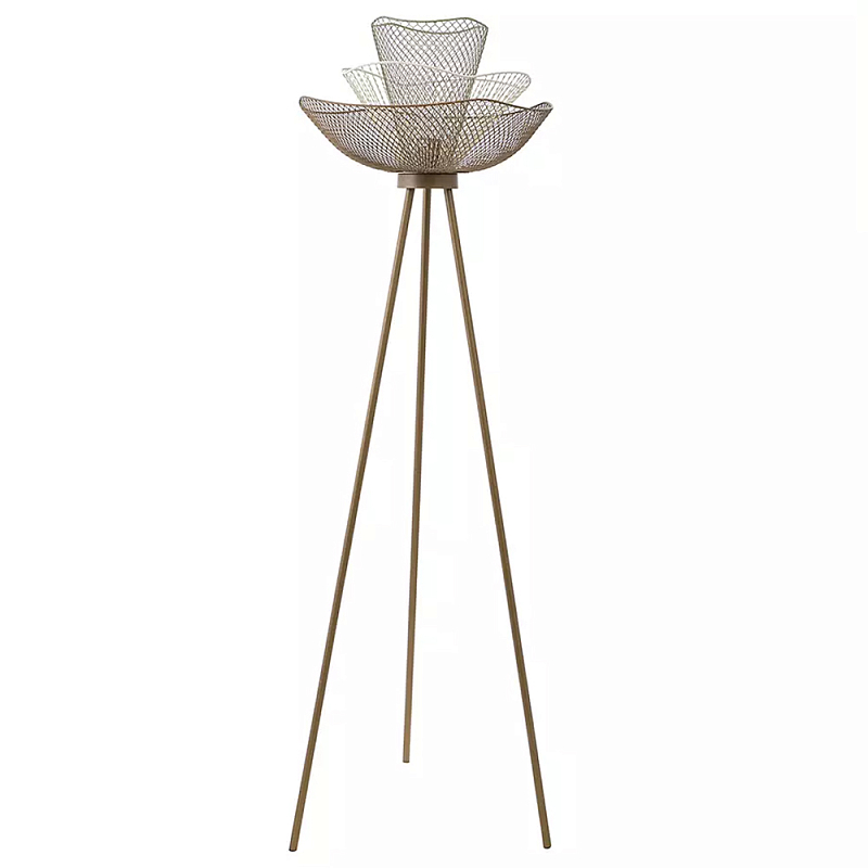 Торшер с трехъярусным плафоном из металлической сетки Light Floor Lamp Made of Metal Mesh Белый Бежевый Золотой Торшер с трехъярусным плафоном из металлической сетки Light Floor Lamp Made of Metal Mesh Белый Бежевый Золотой в Липецке | Loft Concept